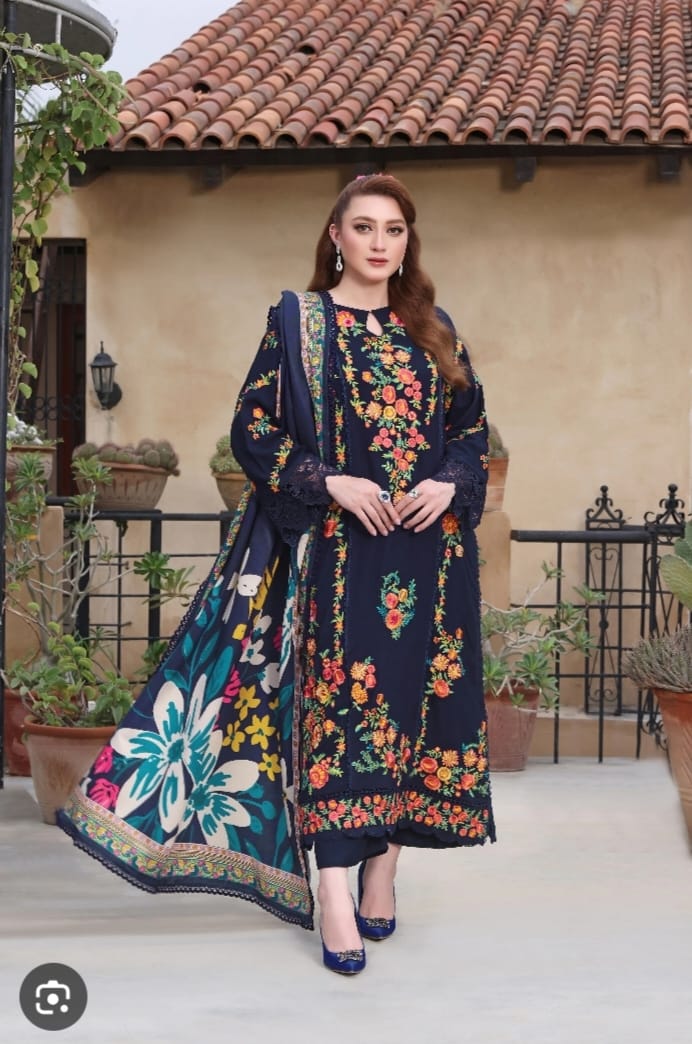 3pc- Embroided Dhanak D 65