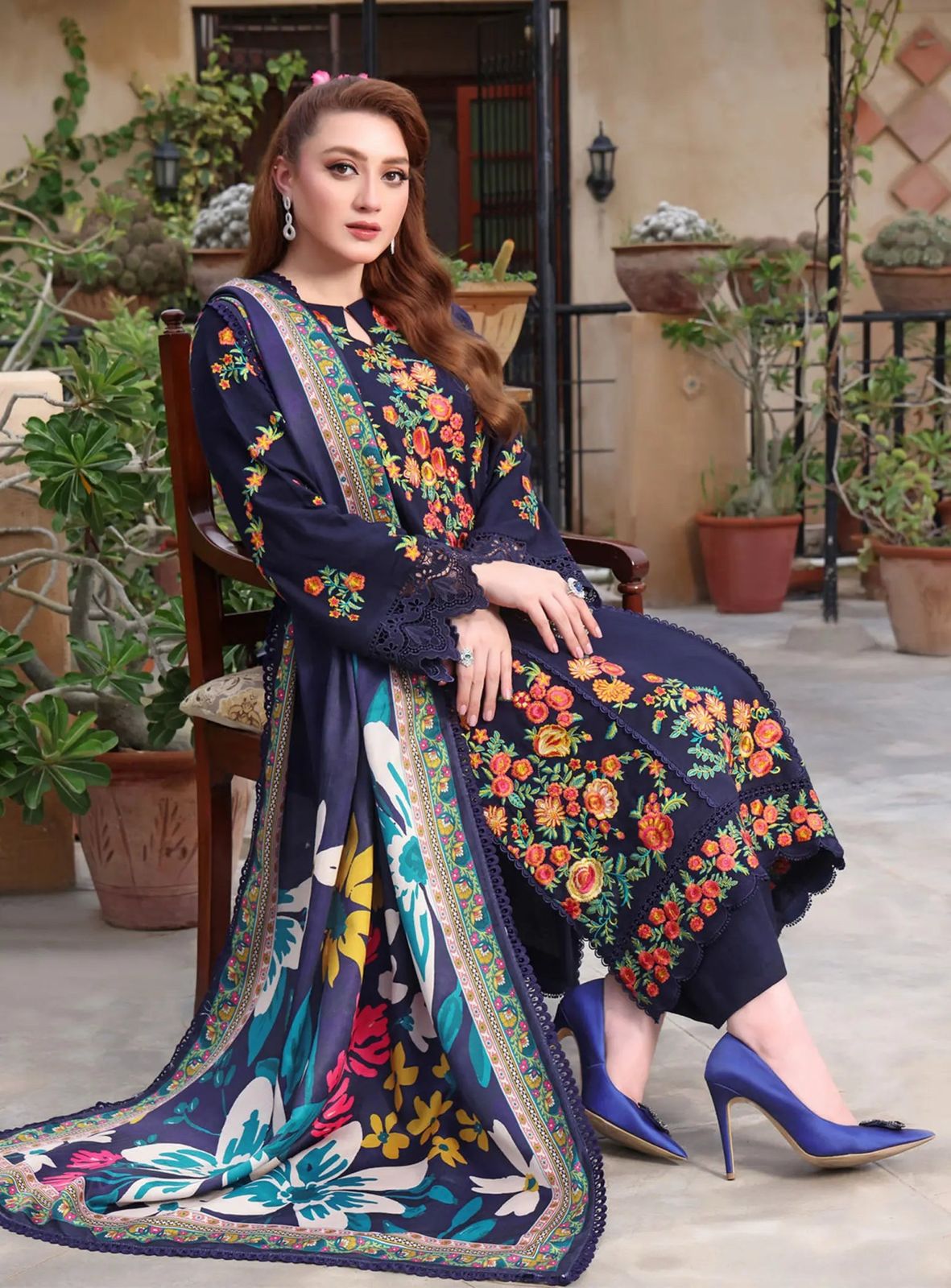 3pc- Embroided Dhanak D 65